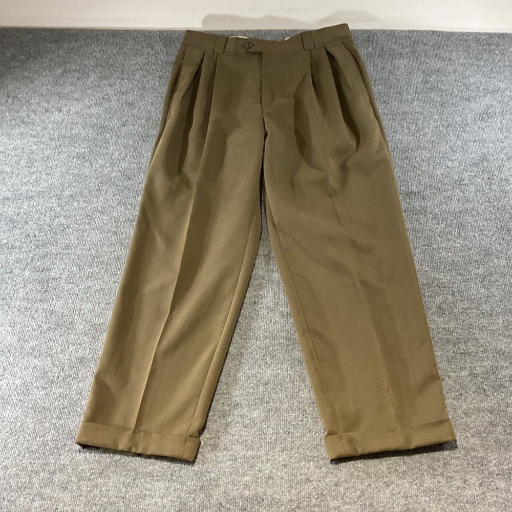 Ballin for Nordstrom Mens Double Pleated Cuffed Dress Pants Trousers Brown 35x28
